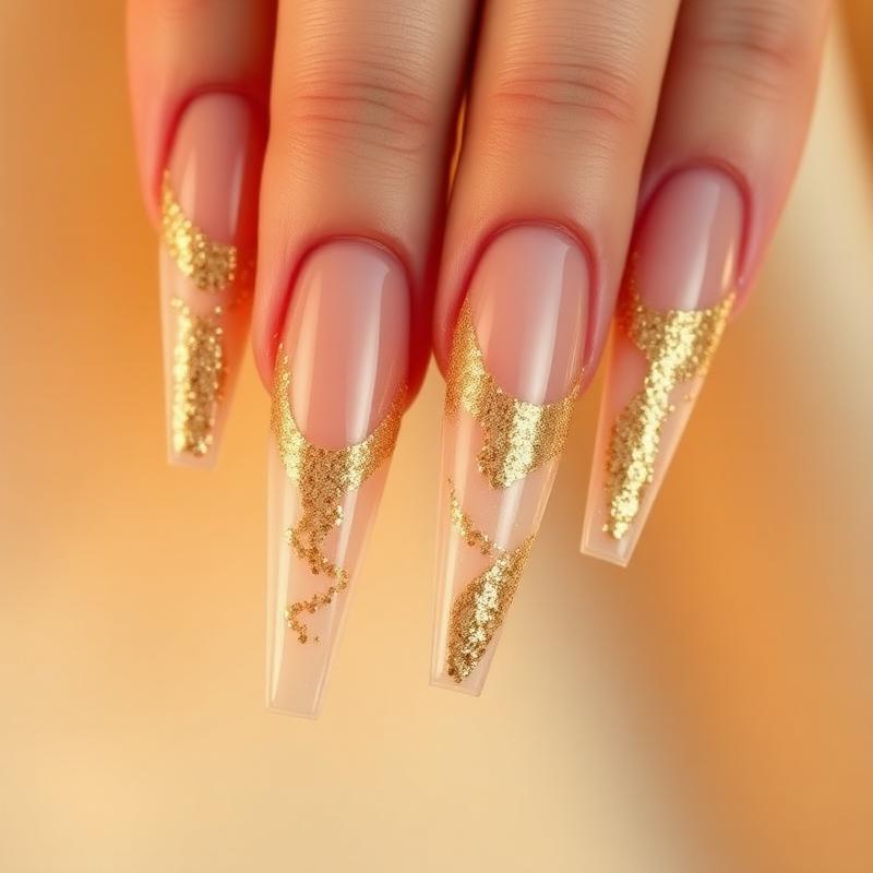 Glamouröse Acrylnägel mit Gold-Glitter